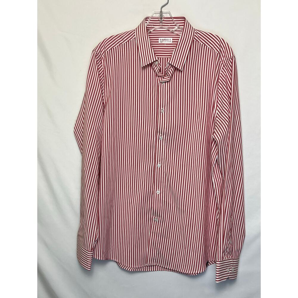 Barbell Men's Size Large Red/White Striped Button Front Shirt Long Sleeve Casual